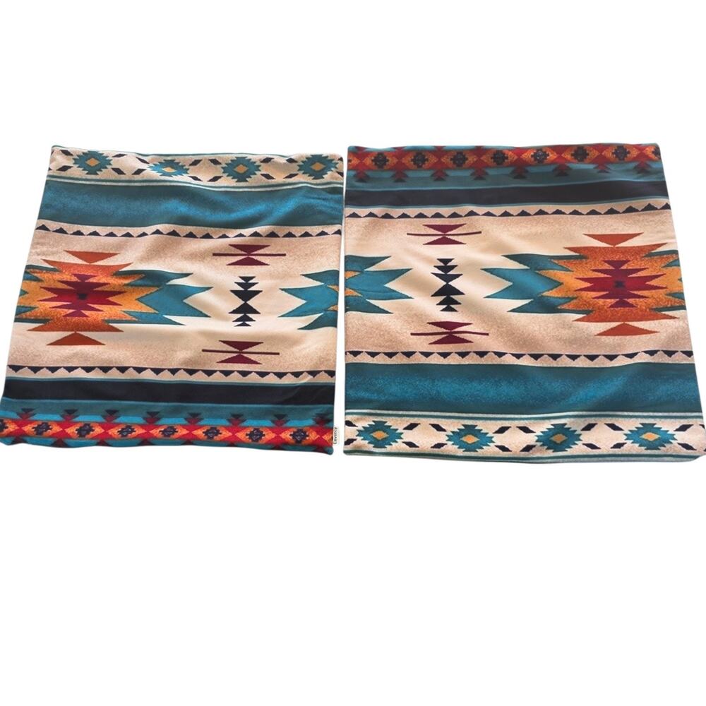 2 Southwestern Aztec Throw Pillow Covers Shams 17"x17" Teal Boho Soft Emvency